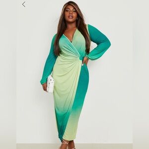 Ombré green faux wrap dress